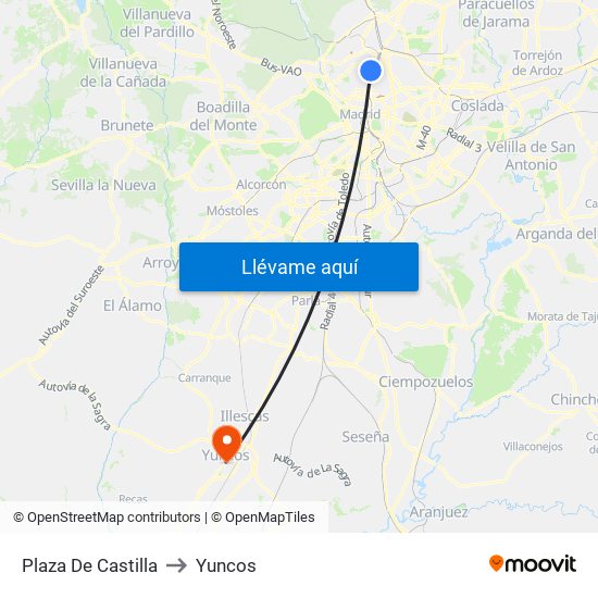 Plaza De Castilla to Yuncos map