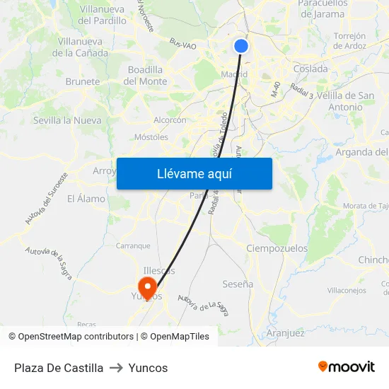 Plaza De Castilla to Yuncos map