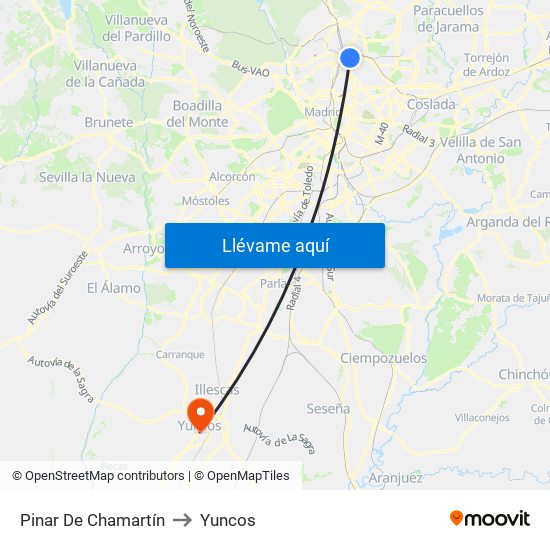 Pinar De Chamartín to Yuncos map