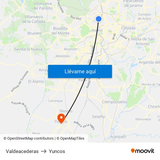 Valdeacederas to Yuncos map
