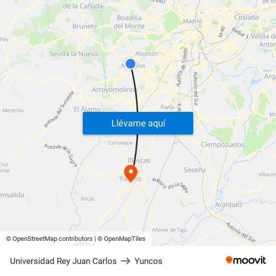 Universidad Rey Juan Carlos to Yuncos map