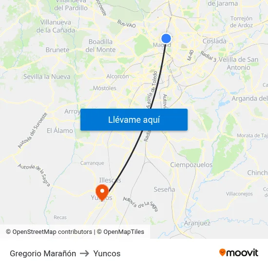 Gregorio Marañón to Yuncos map