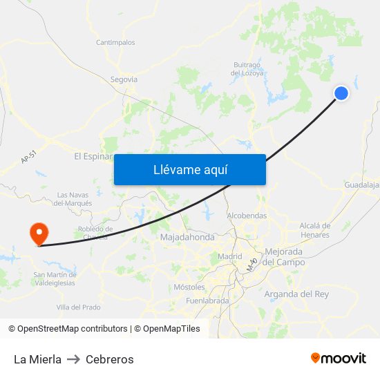 La Mierla to Cebreros map