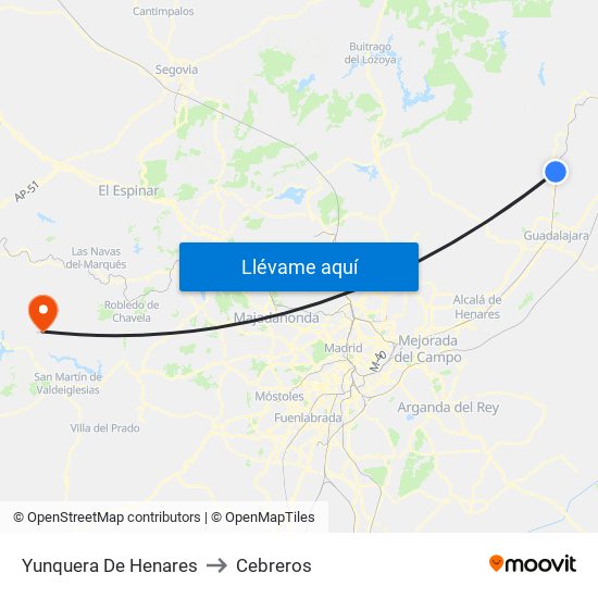 Yunquera De Henares to Cebreros map