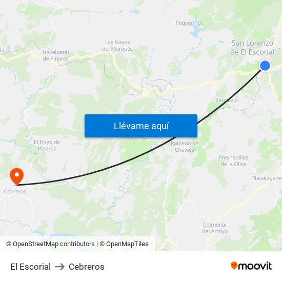 El Escorial to Cebreros map