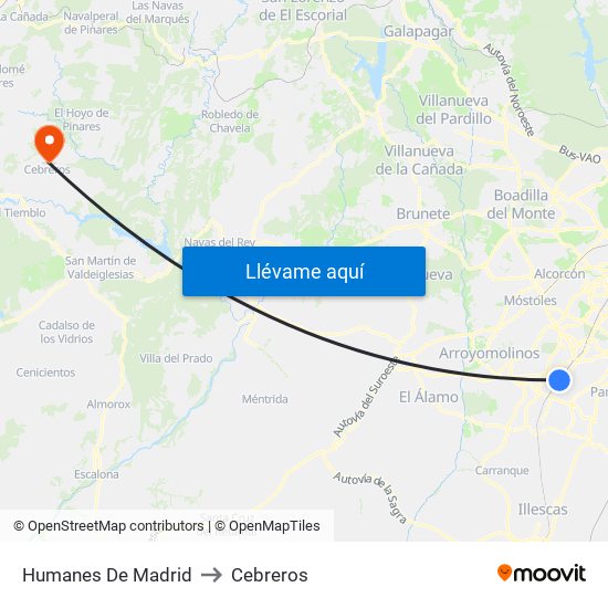 Humanes De Madrid to Cebreros map