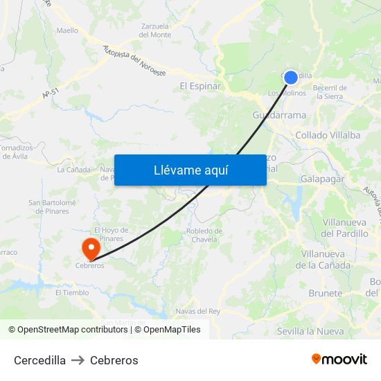 Cercedilla to Cebreros map