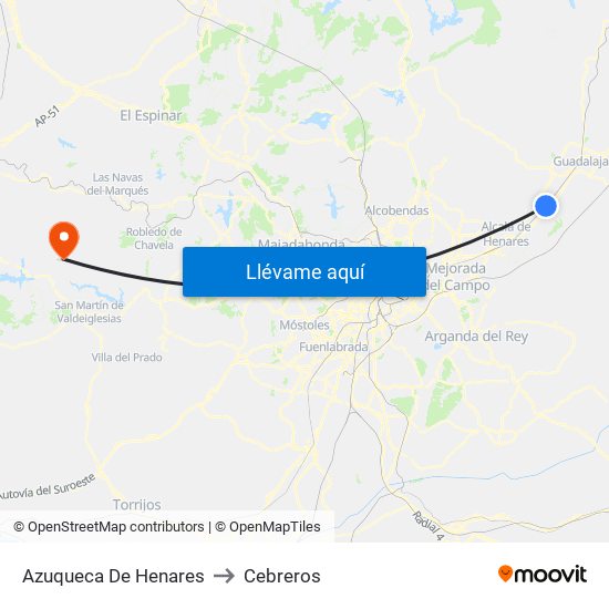 Azuqueca De Henares to Cebreros map