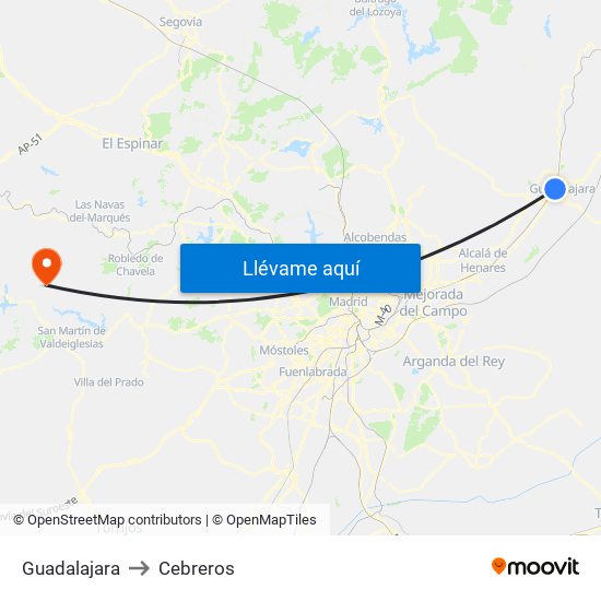 Guadalajara to Cebreros map