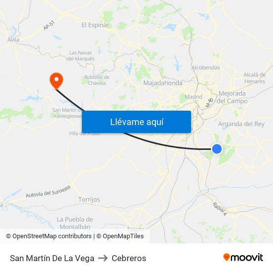 San Martín De La Vega to Cebreros map