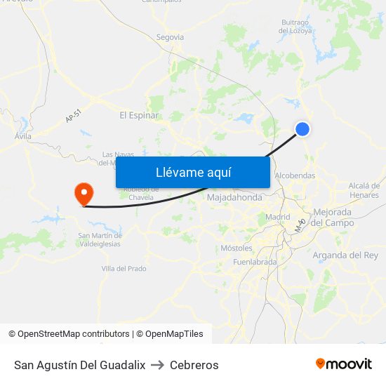 San Agustín Del Guadalix to Cebreros map