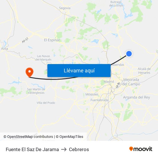 Fuente El Saz De Jarama to Cebreros map