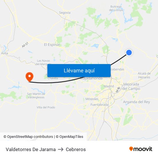 Valdetorres De Jarama to Cebreros map