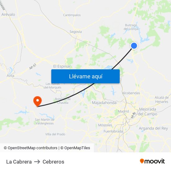 La Cabrera to Cebreros map