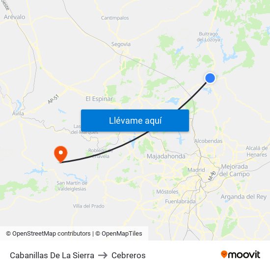 Cabanillas De La Sierra to Cebreros map