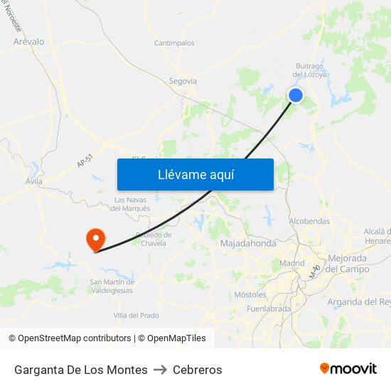 Garganta De Los Montes to Cebreros map