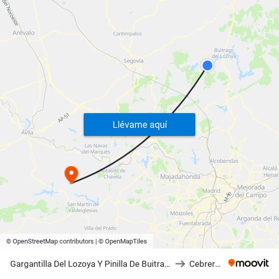 Gargantilla Del Lozoya Y Pinilla De Buitrago to Cebreros map