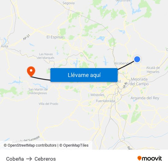 Cobeña to Cebreros map