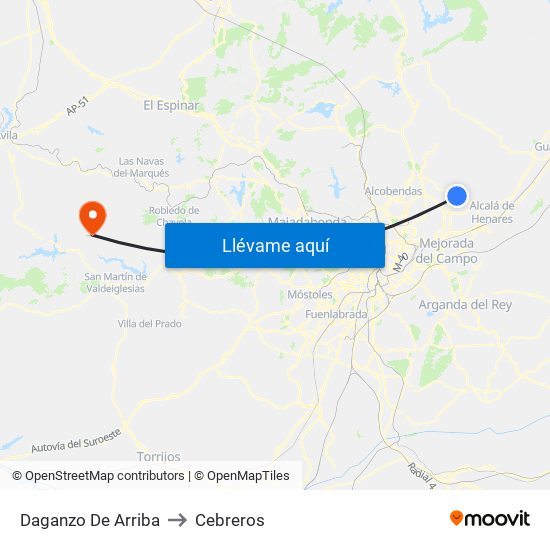 Daganzo De Arriba to Cebreros map