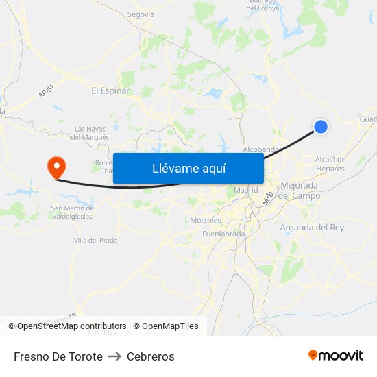 Fresno De Torote to Cebreros map