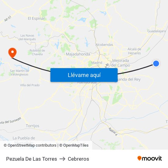 Pezuela De Las Torres to Cebreros map