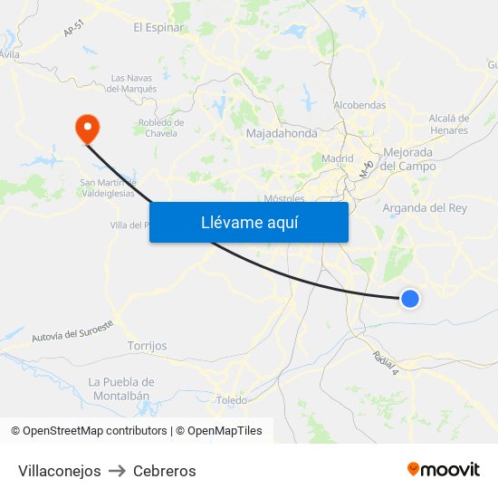 Villaconejos to Cebreros map