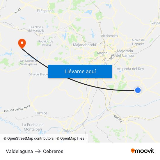 Valdelaguna to Cebreros map