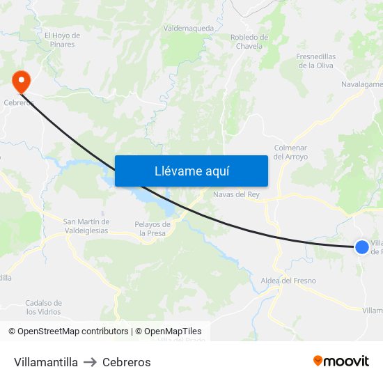 Villamantilla to Cebreros map
