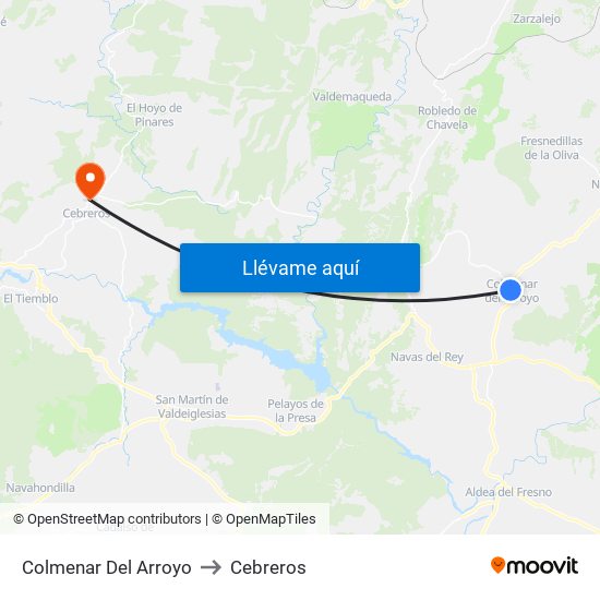 Colmenar Del Arroyo to Cebreros map