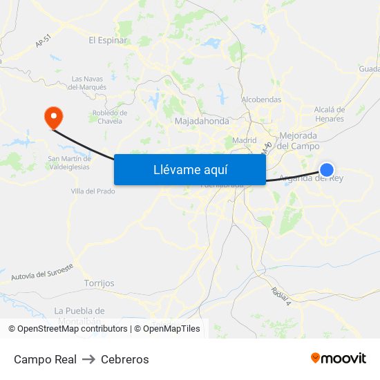 Campo Real to Cebreros map