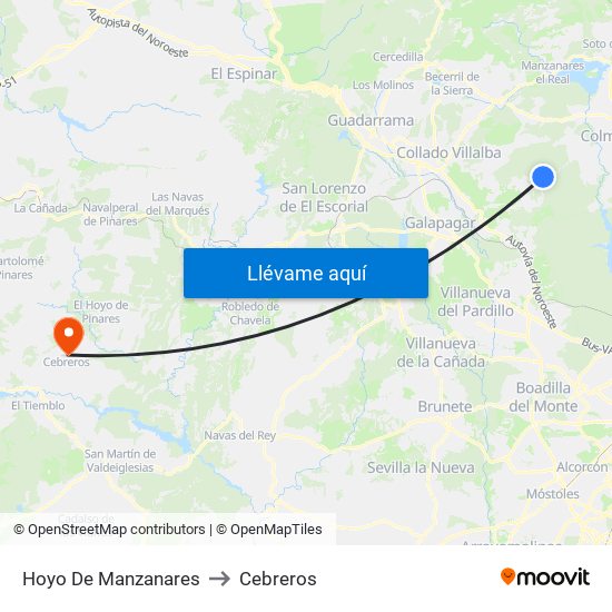 Hoyo De Manzanares to Cebreros map