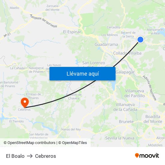 El Boalo to Cebreros map