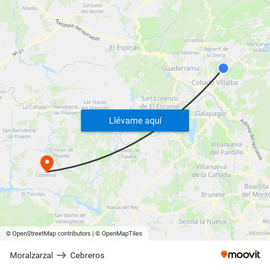 Moralzarzal to Cebreros map