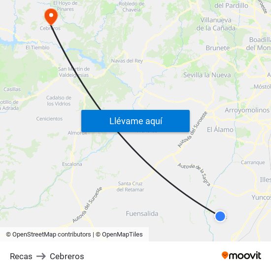Recas to Cebreros map