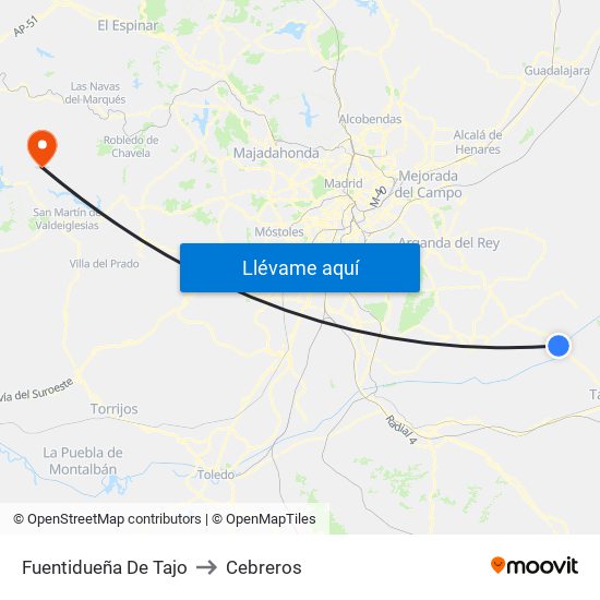 Fuentidueña De Tajo to Cebreros map