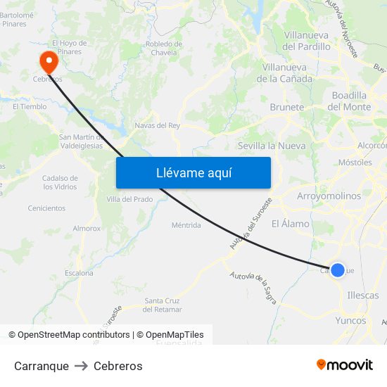 Carranque to Cebreros map