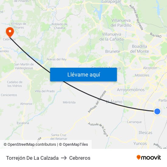 Torrejón De La Calzada to Cebreros map