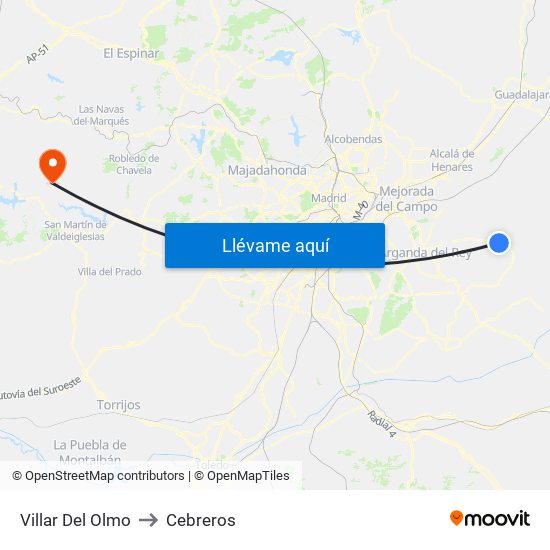 Villar Del Olmo to Cebreros map