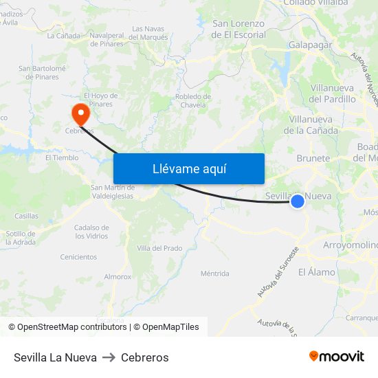 Sevilla La Nueva to Cebreros map