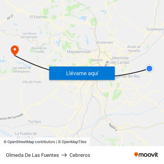 Olmeda De Las Fuentes to Cebreros map