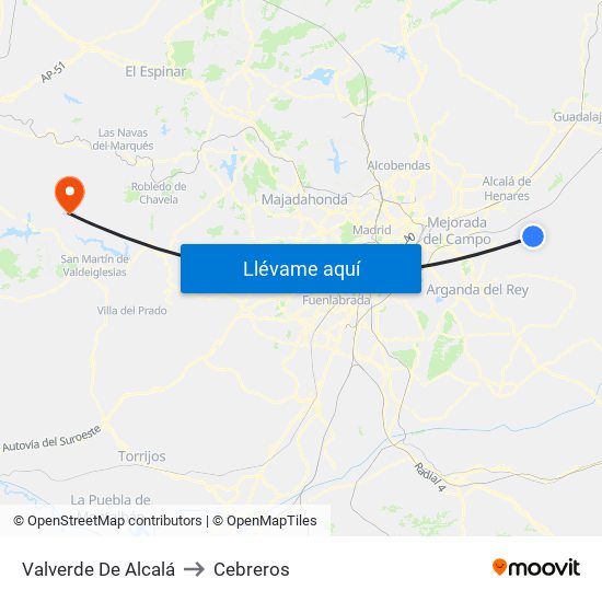 Valverde De Alcalá to Cebreros map
