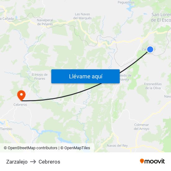 Zarzalejo to Cebreros map