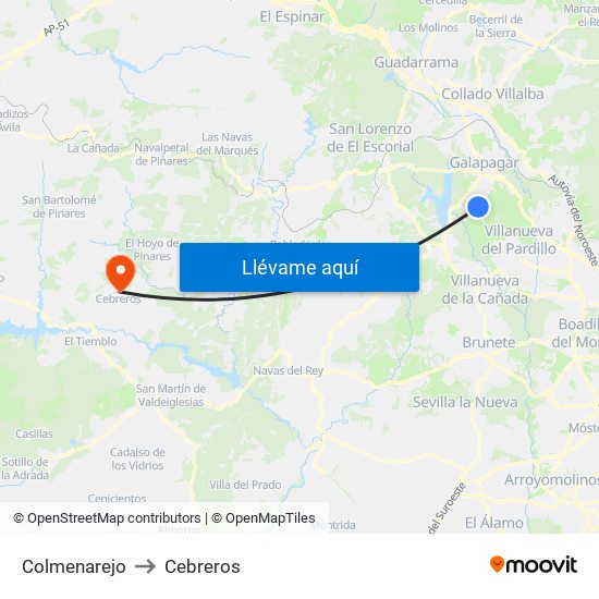 Colmenarejo to Cebreros map