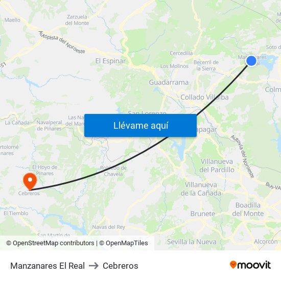 Manzanares El Real to Cebreros map