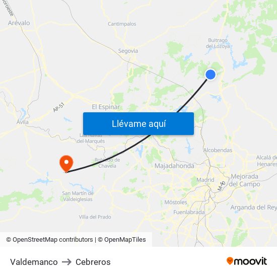 Valdemanco to Cebreros map