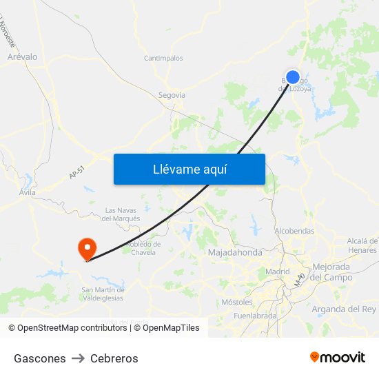 Gascones to Cebreros map
