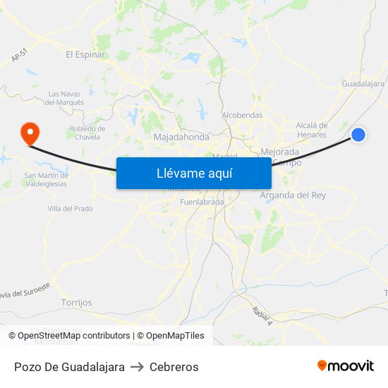 Pozo De Guadalajara to Cebreros map