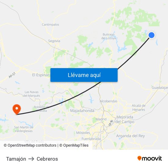 Tamajón to Cebreros map