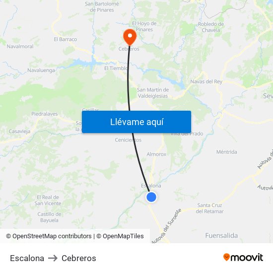 Escalona to Cebreros map