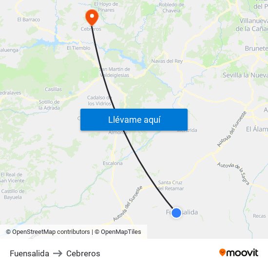 Fuensalida to Cebreros map